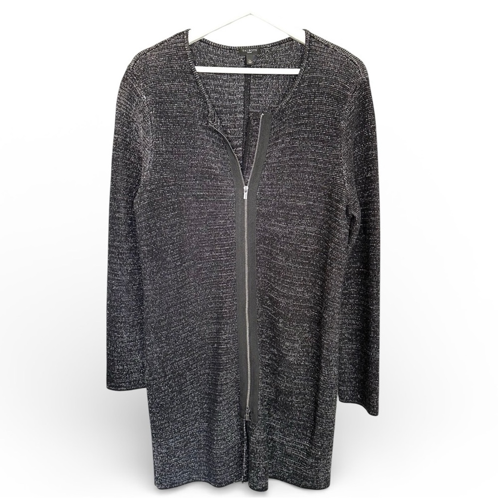 Talbots Heavyweight Zip-Front Sweater Coat | Marled Black | Petite Large